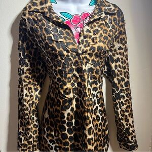 Chicos Black Cheetah Print V Neck Blouse